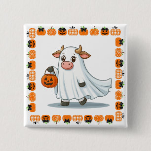 Cute, whimsical, ghost cow 15 cm square badge