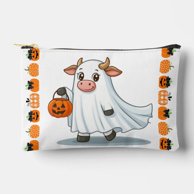 Cute, whimsical, ghost cow accessory pouch (Front)