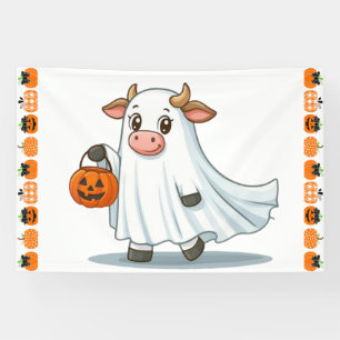 Cute, whimsical, ghost cow banner