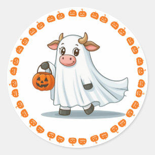 Cute, whimsical, ghost cow classic round sticker