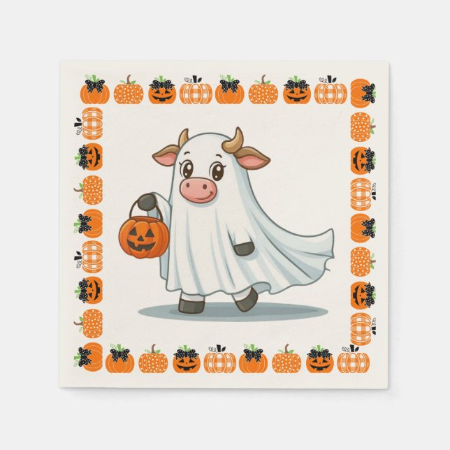 Cute, whimsical, ghost cow napkin (Front)