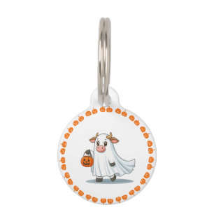 Cute, whimsical, ghost cow pet tag