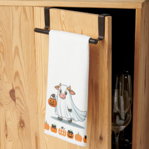Cute, whimsical, ghost cow tea towel