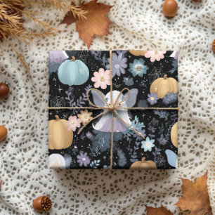 Cute Whimsical Ghost Fairy and Pumpkins Halloween Wrapping Paper Sheet