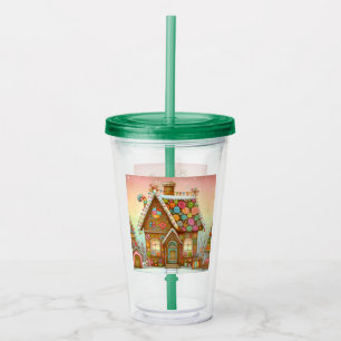 Cute, whimsical gingerbread house acrylic tumbler