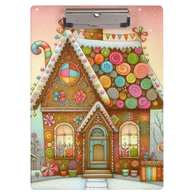 Cute, whimsical gingerbread house clipboard (Front)