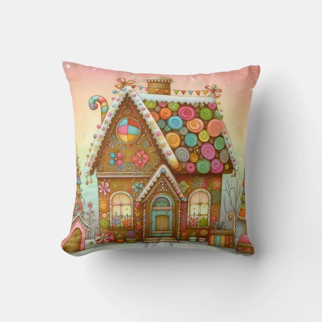 Cute, whimsical gingerbread house cushion (Front)