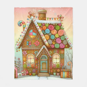 Cute, whimsical gingerbread house fleece blanket