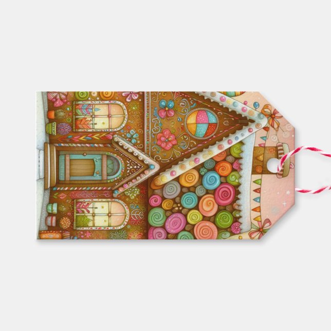 Cute, whimsical gingerbread house gift tags (Front (Horizontal))