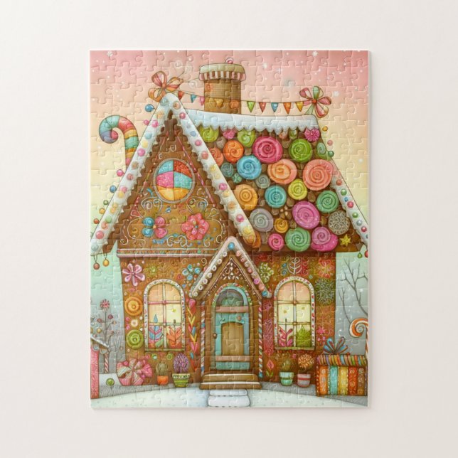 Cute, whimsical gingerbread house jigsaw puzzle (Vertical)