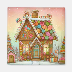 Cute, whimsical gingerbread house magnet