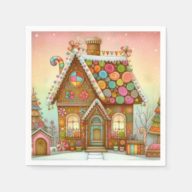 Cute, whimsical gingerbread house napkin (Front)