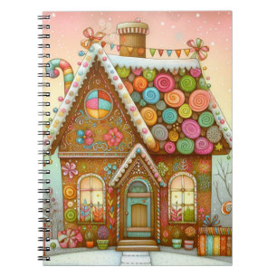 Cute, whimsical gingerbread house notebook