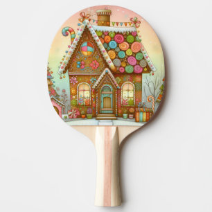 Cute, whimsical gingerbread house ping pong paddle