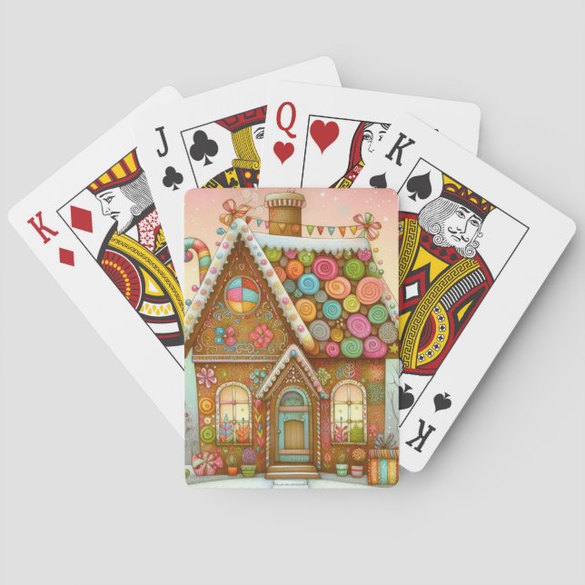 Cute, whimsical gingerbread house playing cards (Back)