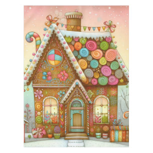 Cute, whimsical gingerbread house tablecloth