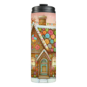 Cute, whimsical gingerbread house thermal tumbler