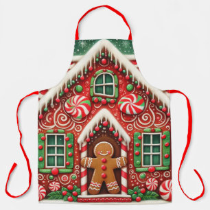 Cute, whimsical gingerbread man & house apron