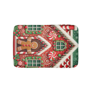 Cute, whimsical gingerbread man & house bath mat