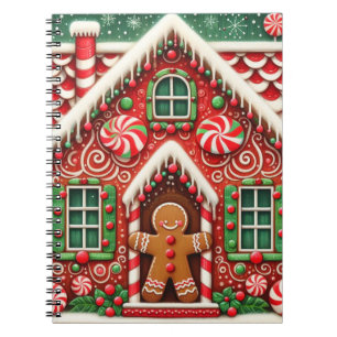 Cute, whimsical gingerbread man & house notebook