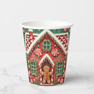 Cute, whimsical gingerbread man & house paper cups