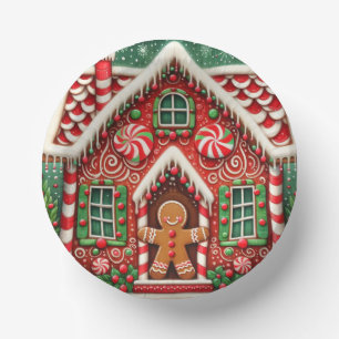 Cute, whimsical gingerbread man & house paper plate