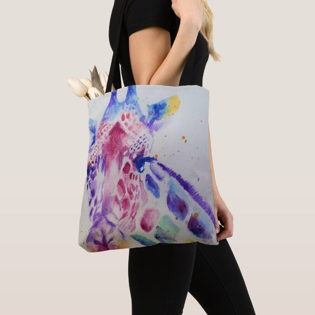 Cute Whimsical Giraffe painting Grocery Tote Bag (Close Up)