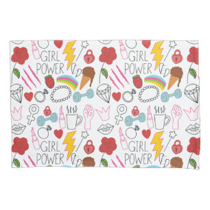 Cute Whimsical Girl Power Doodle Retro Pillowcase