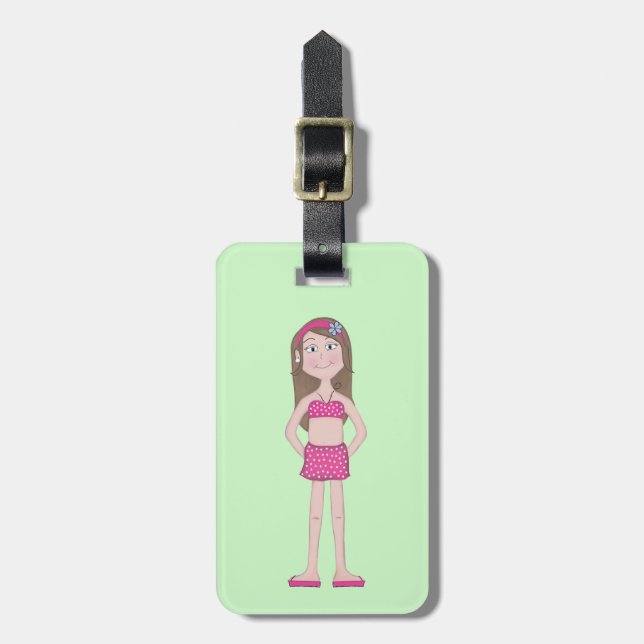Cute Whimsical Girly Girl Cartoon Drawing Luggage Tag (Front Vertical)