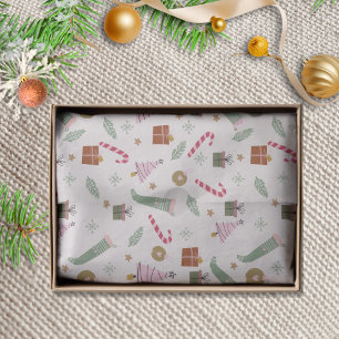 Cute Whimsical Green Pink Cosy Winter Christmas Tissue Paper
