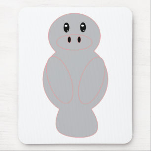 Cute Whimsical Grey Manatee Sea Cow Design Mouse Pad