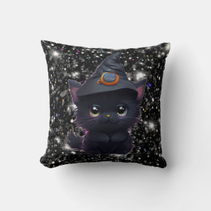 Cute whimsical Halloween black cat Cushion