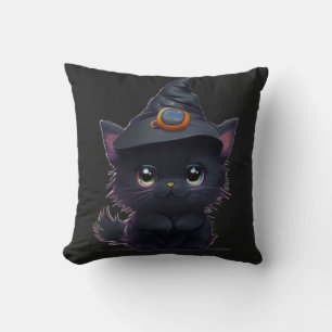 Cute whimsical Halloween black cat Cushion