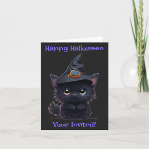 Cute whimsical Halloween black cat Invitation