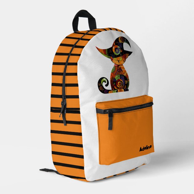 Cute/Whimsical Halloween cat Printed Backpack (Back Corner Left)