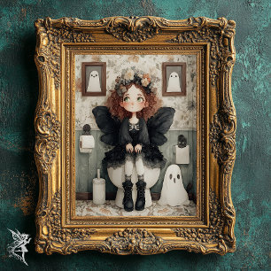 Cute Whimsical Halloween Fairy And Ghost Art Poster