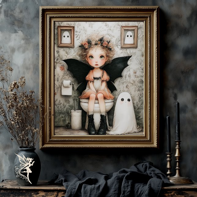 Cute Whimsical Halloween Fairy on Toilet Decoupage Tissue Paper (Creator Uploaded)