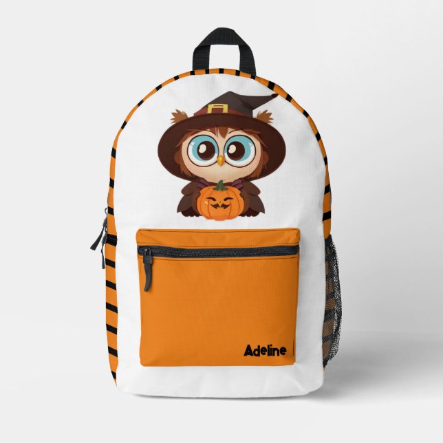 Cute/Whimsical Halloween/fall owl Printed Backpack (Front)