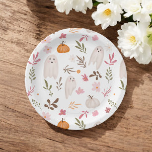 Cute whimsical halloween ghost pattern baby shower paper plate