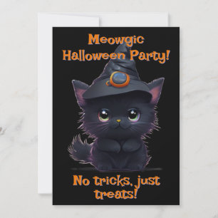 Cute whimsical Halloween magical black cat party Invitation