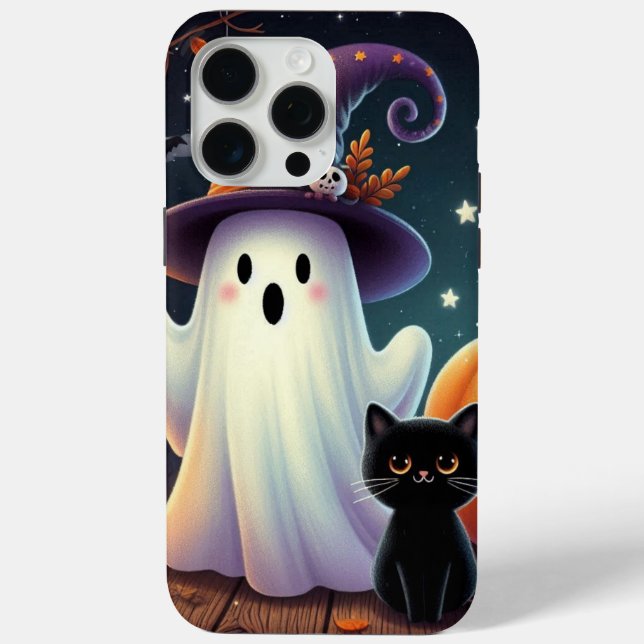 Cute, whimsical Halloween pumpkin, cat, & ghost Case-Mate iPhone Case (Back)