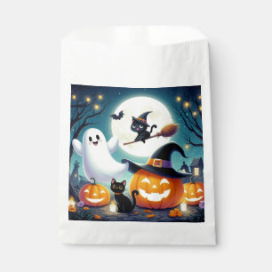 Cute, whimsical Halloween pumpkin, cat, & ghost Favour Bag
