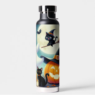 Cute, whimsical Halloween pumpkin, cat, & ghost Water Bottle
