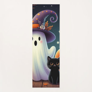 Cute, whimsical Halloween pumpkin, cat, & ghost Yoga Mat