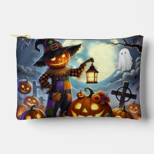 Cute, Whimsical Halloween scarecrow & pumpkins Accessory Pouch