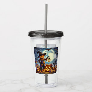 Cute, Whimsical Halloween scarecrow & pumpkins Acrylic Tumbler