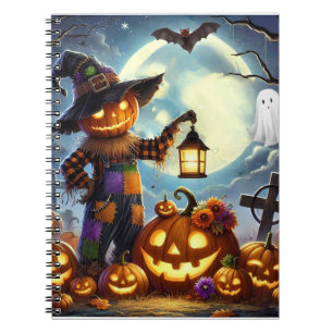Cute, Whimsical Halloween scarecrow & pumpkins Notebook
