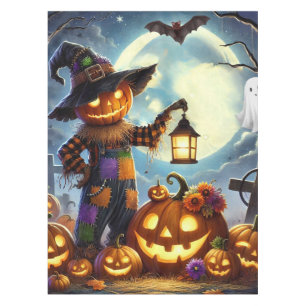 Cute, Whimsical Halloween scarecrow & pumpkins Tablecloth