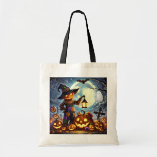 Cute, Whimsical Halloween scarecrow & pumpkins Tote Bag