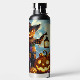 Cute, Whimsical Halloween scarecrow & pumpkins Water Bottle
